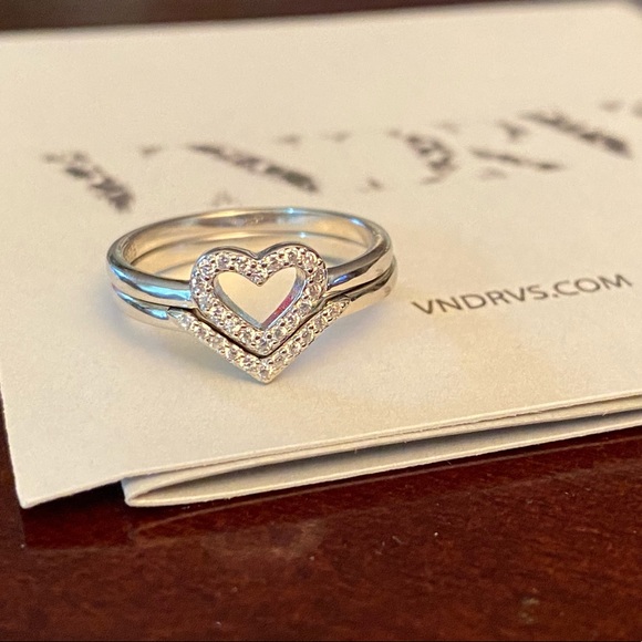 Sterling Silver CZ Heart Ring Set, Size 6 - Picture 5 of 8